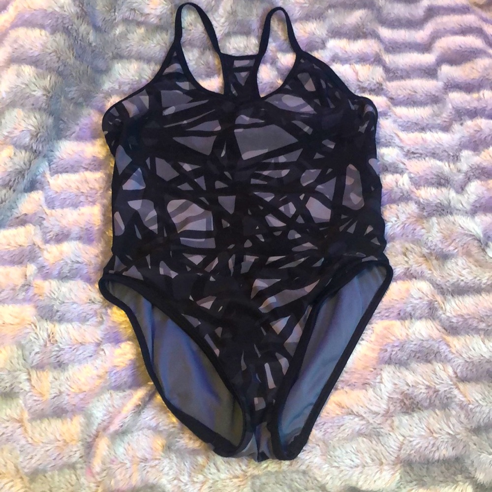 Black and grey one piece swimsuit for women